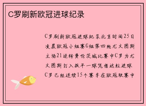 C罗刷新欧冠进球纪录