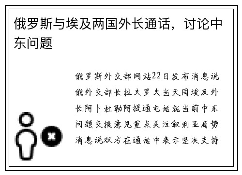 俄罗斯与埃及两国外长通话，讨论中东问题